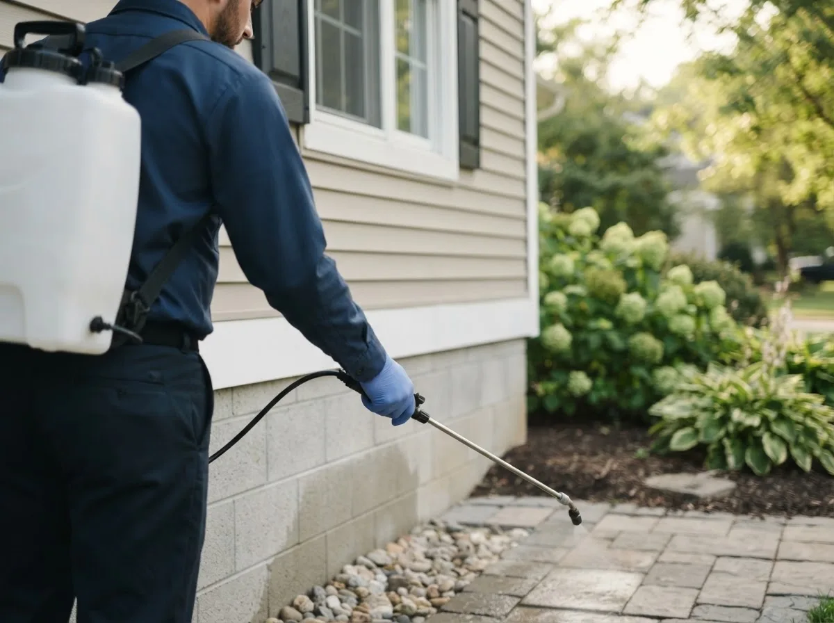 Pest control technician inspecting a home in Paoli, IN
